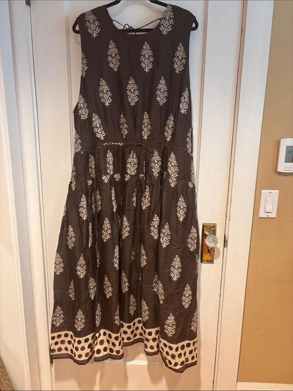 J. Crew Brown open back Midi Dress with Cream Indian botanical Print size 3X